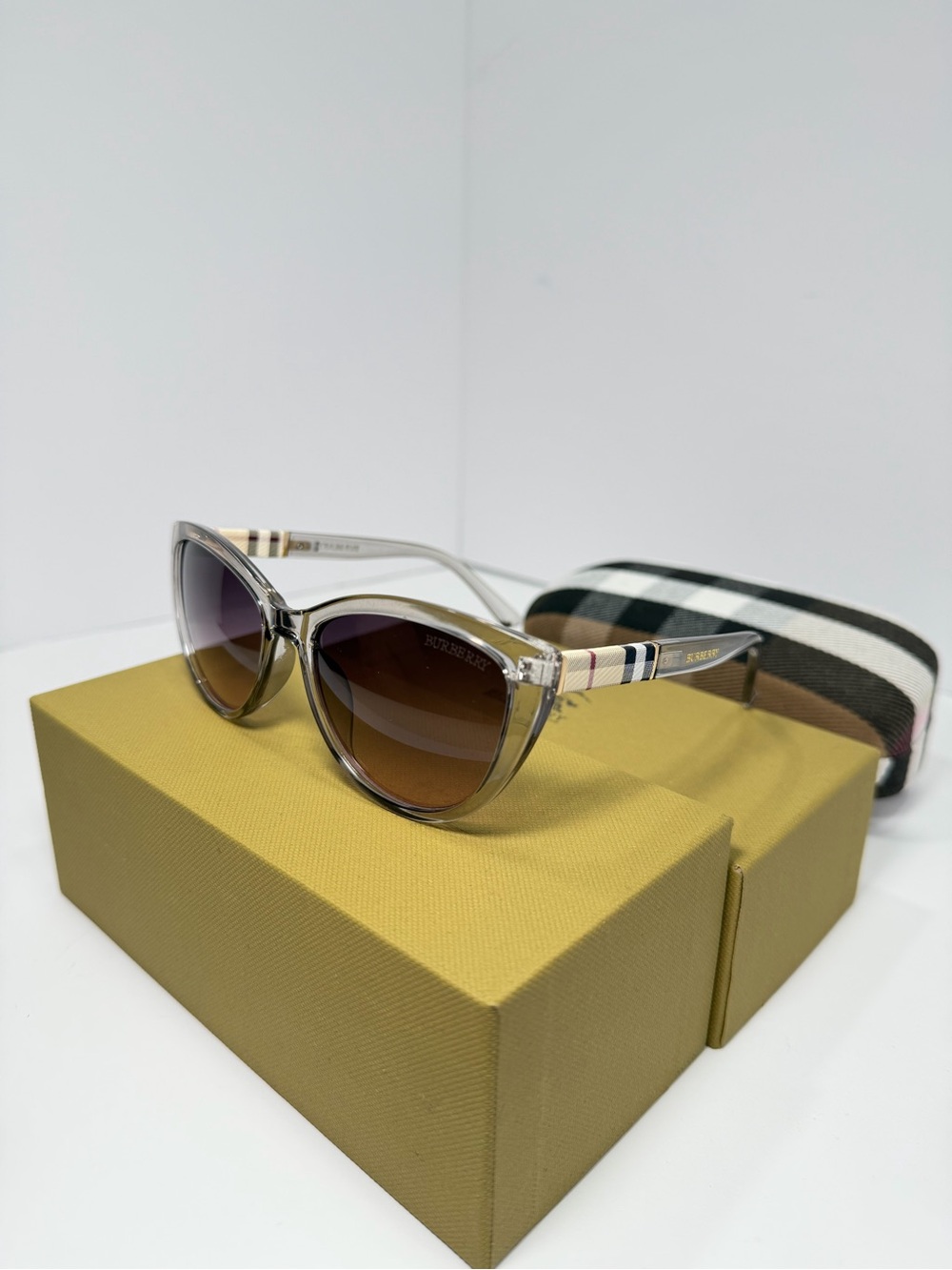 Burberry Clear Frame Sunglasses with Brown Gradient Lenses